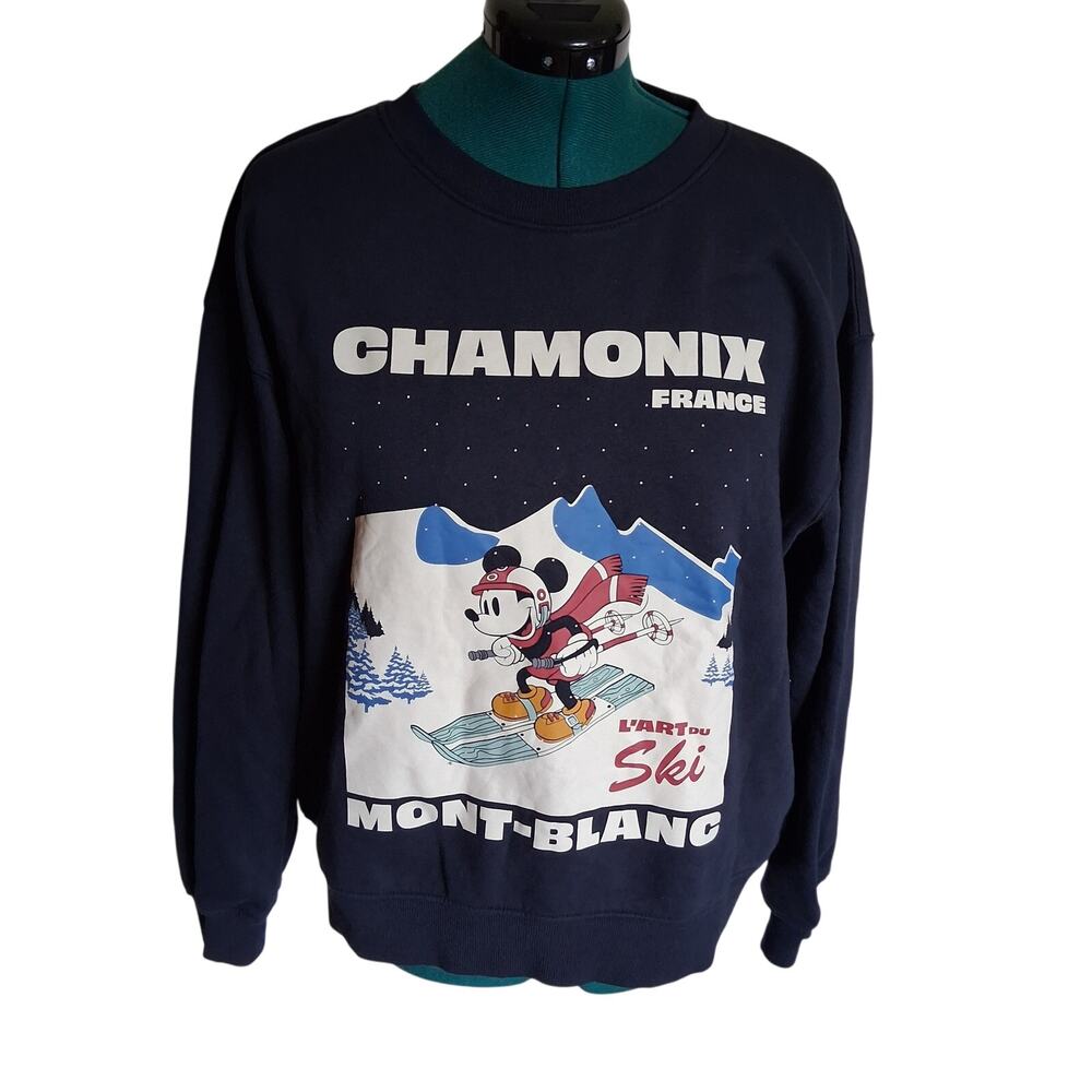 H&M Disney Mickey Mouse XL Chamonix Mont Blanc Ski Graphic Sweatshirt